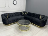 Colțar fix Luxury Velvet Black &amp;#038; Gold personalizabil pe culori, masa de cafea nu eate incusa in pret