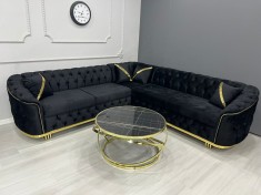 Colțar fix Luxury Velvet Black &amp;#038; Gold personalizabil pe culori, masa de cafea nu eate incusa in pret