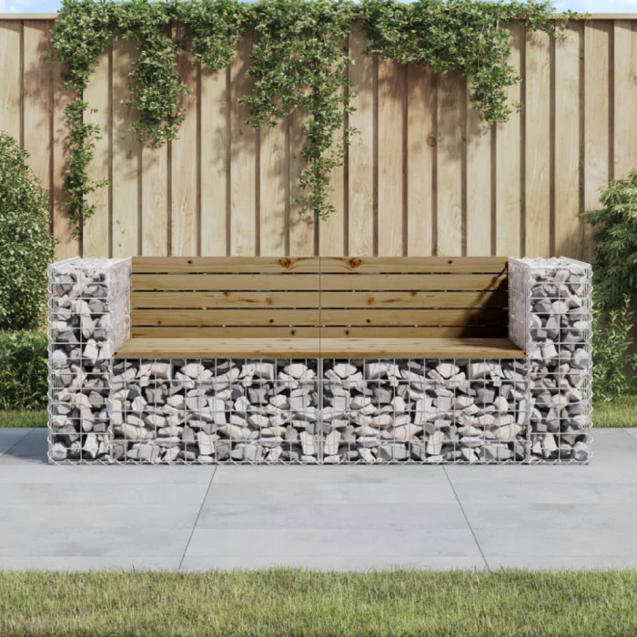 Banca de gradina cu gabion, 184x71x65,5 cm, lemn pin impregnat