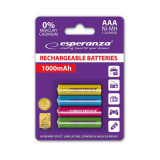 Cumpara ieftin Set 4 acumulatori AAA (R3) Esperanza 92343, 1000mAh, Ni-MH, 1.2V, reincarcabili, colorati