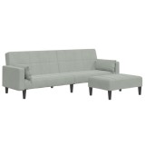 Canapea extensibila cu taburet, 2 locuri, gri deschis, catifea
