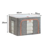 Cutie de Depozitare Pliabila, 24 L, din Bumbac si In, 40x30x20 cm, 2 Ferestre, Frontala si Laterala, 2 Usi de Acces cu Fermoar Bidirectional, Cadru Me