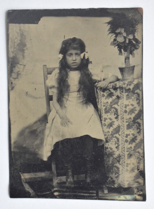 Tintype melanotype ferrotype ferotipie tintip fetita Romania sec. XIX