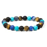 BRĂȚARĂ CU PERLE DE TURCOAZ, OCHI DE TIGRU, LAPIS LAZULI ȘI PERLE DE LAVĂ