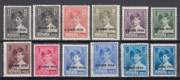 ROMANIA 1930 LP 83 f/s REGELE MIHAI I SUPRATIPAR 8 IUNIE 1930 GUMA ORIGINALA SERIE URMA SARNIERA