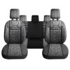 Set Huse Scaune Auto Panda Kas, material textil cu piele ecologica, cu fermoare pentru bancheta rabatabila, gri cu negru, 11 piese