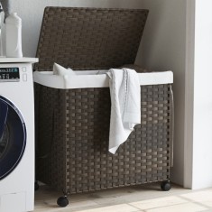 Gossi cos de rufe cu roti, maro inchis, 60x35x60,5 cm, ratan