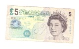 Bancnota Marea Britanie 5 pounds/lire 2004-2011, semnatura AB, circulata, scrisa