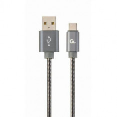 Cablu de date Gembird Premium Cotton Braided USB - Lightning 1m Turquoise Silver foto