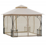 Cumpara ieftin Outsunny Gazebo de Grădină cu Acoperiș Dublu, Foișor de Grădină cu Plasă și Baldachin, 300&times;300 cm, Bej | Aosom Romania