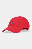 Tommy Jeans șapcă de baseball din bumbac culoarea roșu, cu imprimeu, AW0AW16986