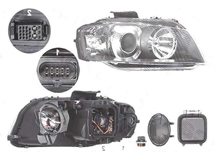Far Audi A3 (8p), 05.2003-04.2008, fata, Dreapta, xenon; D2S+H7; electric; fara unitate control; fara ballast; fara bec/-uri; cu motor, DEPO