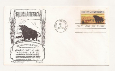 P7 FDC SUA- Rural America, Angus Cattle -First day of Issue, necirc. 1973 foto