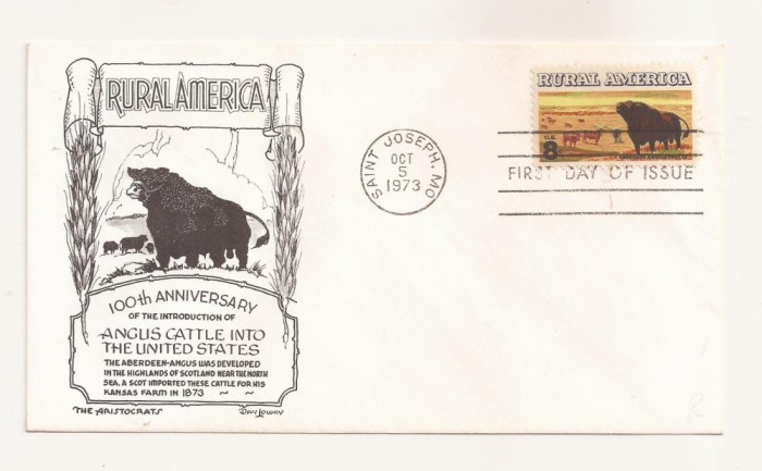 P7 FDC SUA- Rural America, Angus Cattle -First day of Issue, necirc. 1973