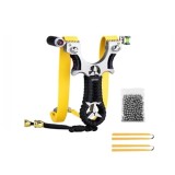 Set praștie de precizie multifuncțională cu laser si 100 de bile metalice 7 mm, DEPOX&reg;, metal, 2 elastice de rezervă, negru, 11 cm