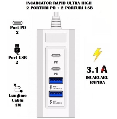 Statie de Incarcare Elworld Fast Charging Usb A/C Universala cu 4 Porturi JXL-255 foto