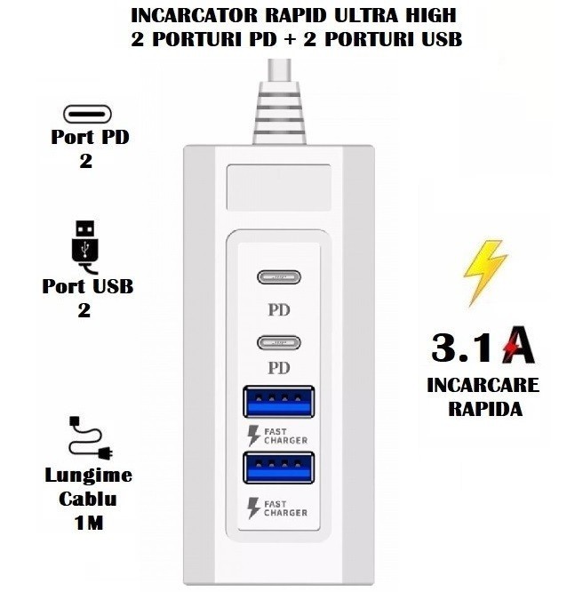 Statie de Incarcare Elworld Fast Charging Usb A/C Universala cu 4 Porturi JXL-255