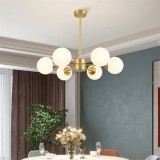 Cumpara ieftin Candelabru vintage, 6 brate, 6 globuri albe, dulie E27, culoare corp auriu