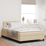 vidaXL Pat cu șasiu și saltea crem 120x190 cm din țesătură