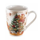 Cana Craciun portelan multicolor in cutie metal cadou RZ &Oslash; 8 cm x 10,5 H, 300 ml