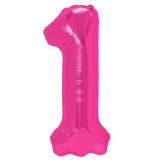 Balon din folie metalizata flippy, figurina cifra, tema aniversare 40 cm, ambalaj individual, pai inclus, umflare cu aer sau heliu, roz, cifra 1