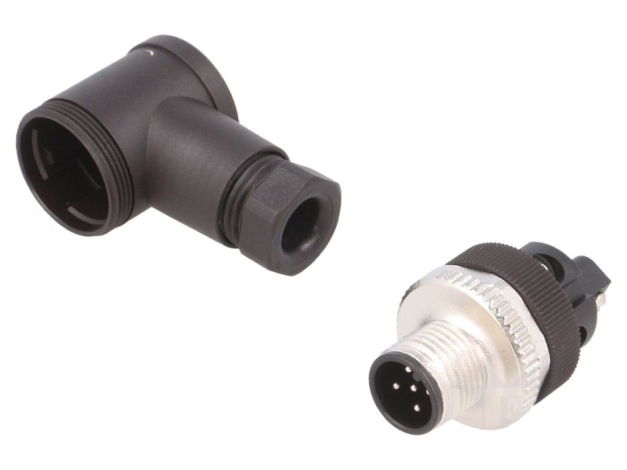 Conector M12 tată, 5 pini, 90&deg;