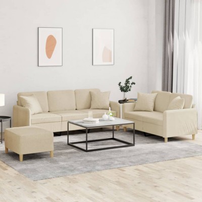 vidaXL Set de canapele cu perne, 3 piese, crem, textil 3202144 foto