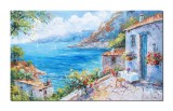 Cumpara ieftin Tablou living, dormitor 100x60cm peisaj mediteranean de pe terasa pictat manual, Colt de rai, ulei pe panza, Valentin Pop