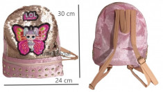 Ghiozdan tip LOL pentru fete, cu paiete revesibile 30 cm x 24cm , roze foto