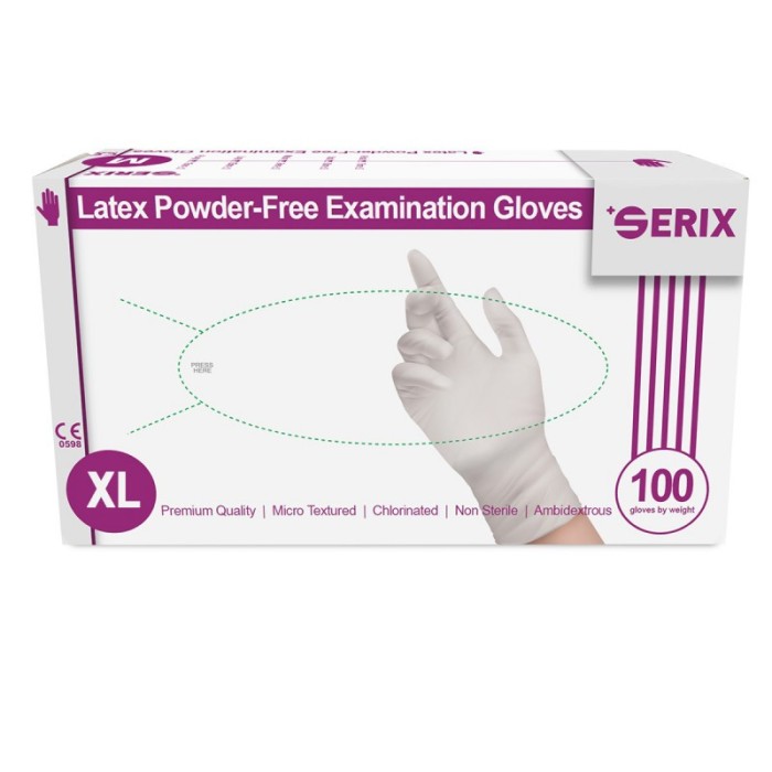Cutie 100x Manusi Latex, Serix, de Unica Folosinta, Texturate, Nepudrate, Albe, Marimea XL
