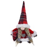 Figurină Decorativă Crăciun, Gnome, Haină Roșie Carouri, Sac Carouri, 40cm, Poliester, Oem