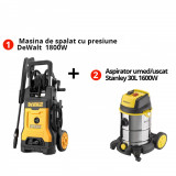 Cumpara ieftin Pachet Masina de spalat cu presiune DeWalt DXPW001M 1800W 130bar 390l/h + Aspirator umed/uscat Stanley 30L 1600W