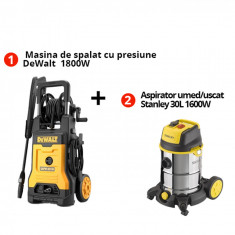 Pachet Masina de spalat cu presiune DeWalt DXPW001M 1800W 130bar 390l/h + Aspirator umed/uscat Stanley 30L 1600W