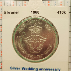 Danemarca 5 kroner 1960 argint - Silver Wedding Anniversary - km 852 - G011