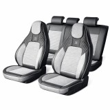 Set huse scaune auto Premium, model BLAZE Prime, design Sportiv, universale, ergonomice, Piele Ecologica cu insertii textile, culoare Negru/Gri