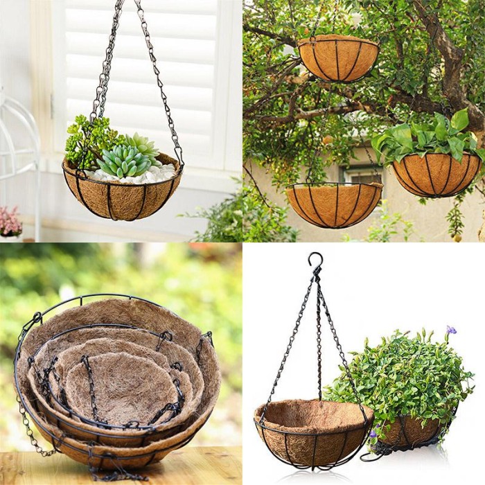 Ghiveci decorativ cu lant, rotund, nuca de cocos, 20, 25, 30 cm