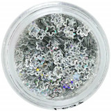Decoraţiuni hologramă pentru unghii - flori argintii, cu gol &icirc;n mijloc