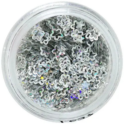 Decoraţiuni hologramă pentru unghii - flori argintii, cu gol &amp;icirc;n mijloc foto