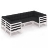 Set mobilier de gradina cu perne, 6 piese, alb, lemn masiv pin
