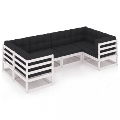 Set mobilier de gradina cu perne, 6 piese, alb, lemn masiv pin foto