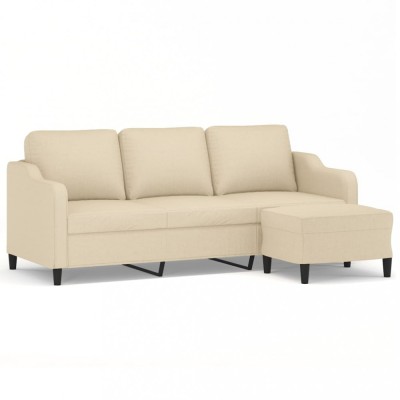 Canapea cu 3 locuri cu taburet, crem, 180 cm, material textil foto