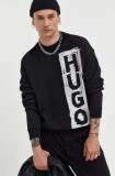 HUGO pulover din amestec de lana barbati, culoarea negru, light