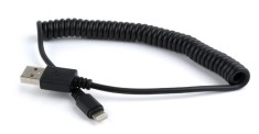 CABLU alimentare si date GEMBIRD, pt. smartphone, USB 2.0 (T) la Lightning (T), 1.5m, spiralat, negru, &amp;amp;quot;CC-LMAM-1.5M&amp;amp;quot; (timbru verde 0.08 lei foto