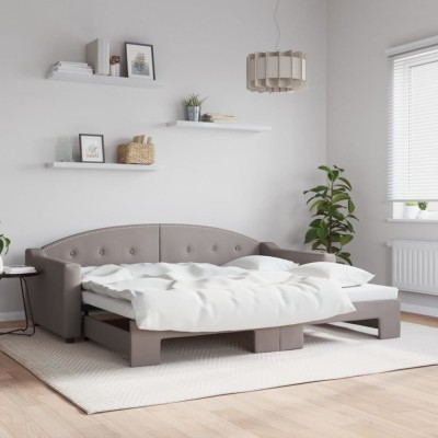 vidaXL Pat de zi cu extensie, gri taupe, 90x200 cm, textil 3197533 foto