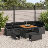 Set canapele 9 piese pentru grădină cu perne negre din poliratan și acacia