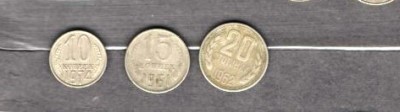 URSS (RUSIA) - LOT 3 MONEDE 10, 15, 20 COPEICI, ANI DIFERITI (12) foto