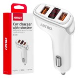 Incarcator auto 2x USB-A + voltmetru 3.1A AMIO-03887