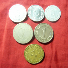 6 Monede Algeria , 1964-1974 , aluminiu , bronz , nichel , cal. F.Buna