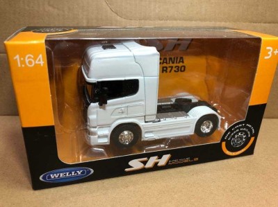 Cap tractor Scania V8 r730 4x2 alb Welly scara 1/64 macheta t foto