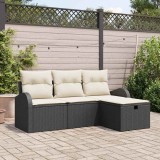 Cumpara ieftin Set canapea grădină 4 piese cu perne, Negru Rattan
